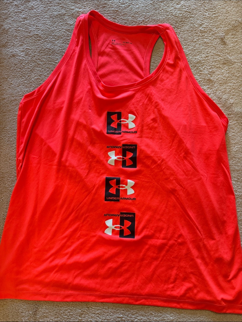 Under Armour Women's Bright Coral Racerback Tank with Stacked Logos